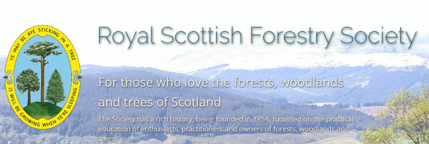 Royal Scottish Forestry Society Logo and image of woodland 