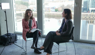 Deputy First Minister and Gaelic Secretary Kate Forbes  being interviewed at BBC Alba