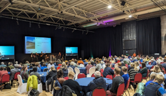 Main hall of the Scottish Rural and Island Parliament with attendees on opening day