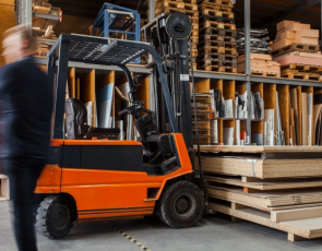 Forklift in warehouse