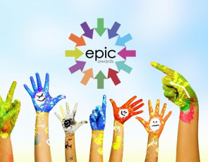 Epic Awards logo and hands in the air