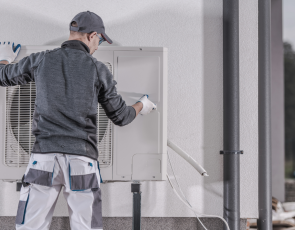 Heat Pump being installed by engineer