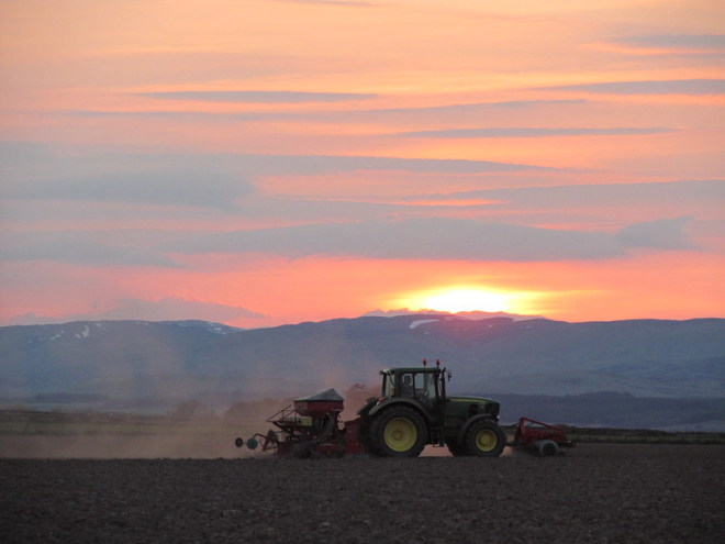 Tractor at sunset