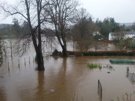 Rivery Tay flooding allotment's in Dunkeld