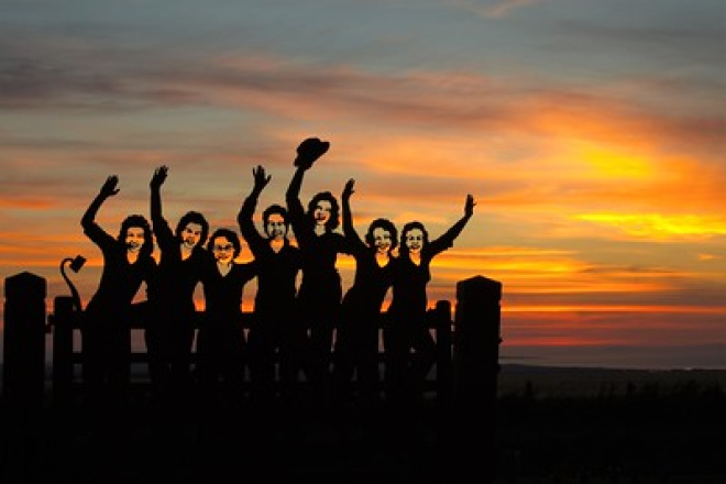 Women's land army memorial at sunset