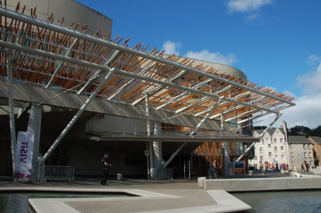 View of the front of Scottish Parliament building (pic credit A Robertson)