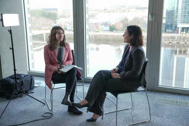 Deputy First Minister and Gaelic Secretary Kate Forbes  being interviewed at BBC Alba