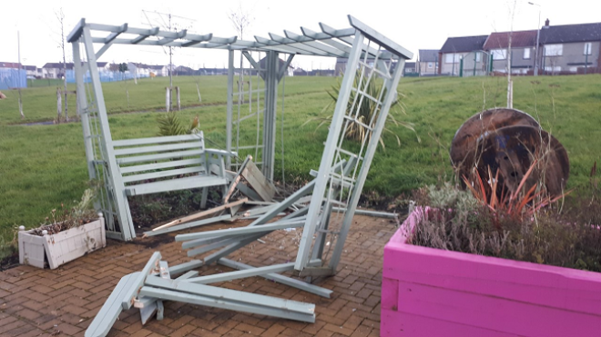 The Knowe garden after vandalism