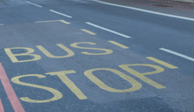 Bus Stop written on road