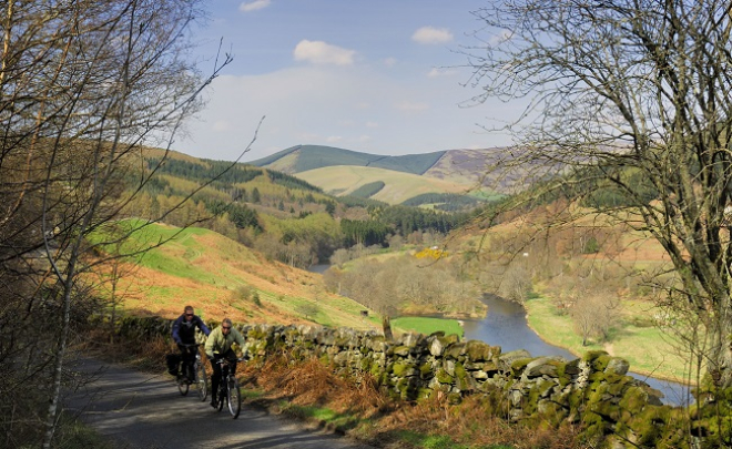 Cyclists in Walkerburn