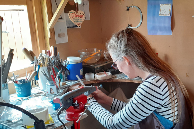 Artist Diana Law in her studio