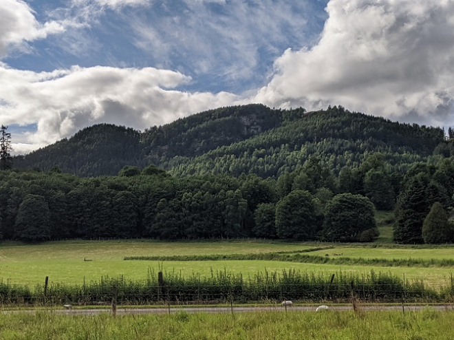 Countryside view of Hills and trees in Dunkeld 