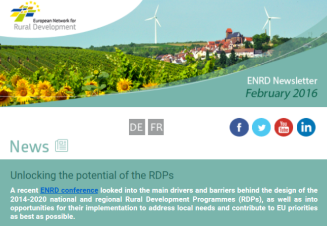 Screenshot of European Network for Rural Development newsletter