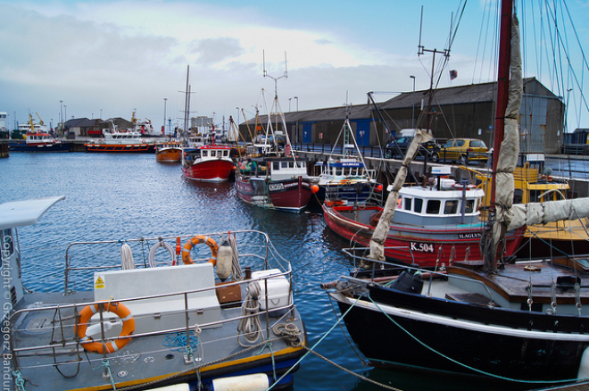 Kirkwall Harbour with fishing boats