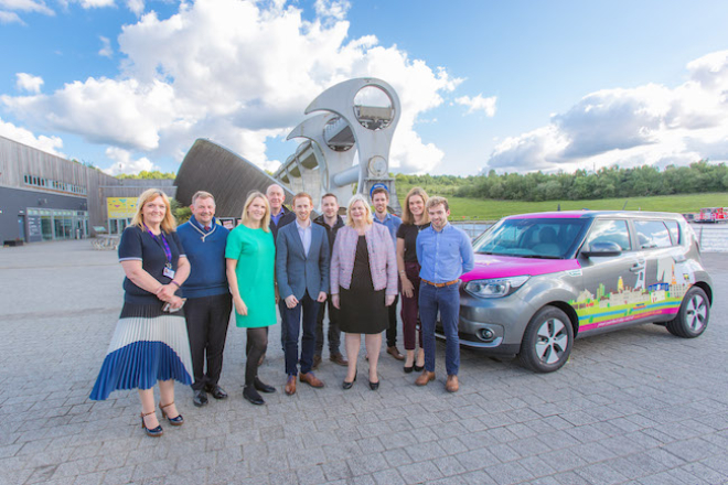 (l-r) Tracey Martin, Economic Development Officer at Falkirk Council, Councillor Robert Spears, Margaret Foy of the Howgate Shopping Centre, Ben Mardall Falkirk Community Trust, Steven Campbell Discover Clacks, Charlie Croft Loch Lomond & The Trossachs National Park, Councillor Meiklejohn, Leader of Administration Falkirk Council, Neil Christison VisitScotland Regional Director, Sarah Winters Falkirk Delivers, Craig Macdonald Wee Heroes/Transcend. Picture credit: Falkirk Council.