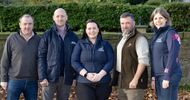  From left, NFU Mutual Chairman, Jim McLaren, NFU Scotland CEO, John Davidson, RSABI Head of Fundraising Pauline Macmillan, Major Hugh Jones, IED Training Solutions and Irene Scott, RSABI Health Hut nurse