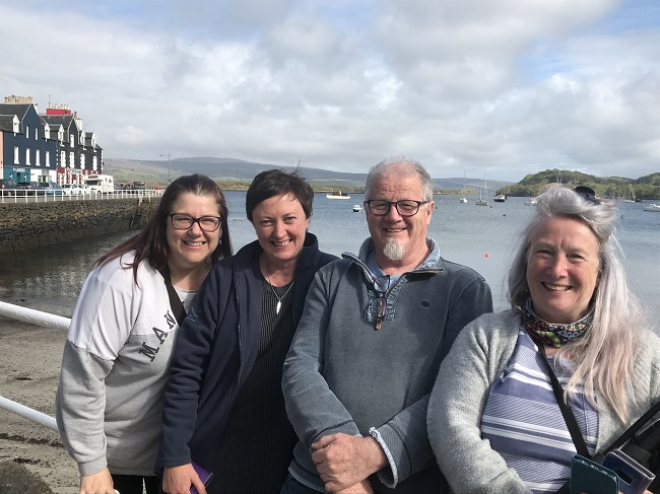 Ros Halley (Community Connections Manager) and Marion Elkin-Greener (Community Development Officer) and the film crew Prancing Jack Productions on Mull