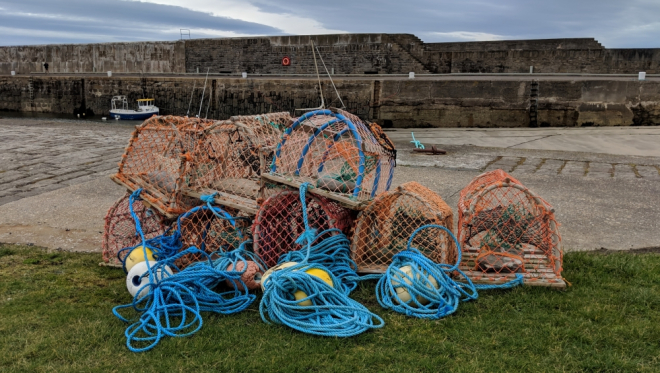 Lobster Nets stacked in Portsoy harbour