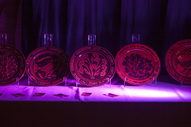 A picture of the rural award trophies