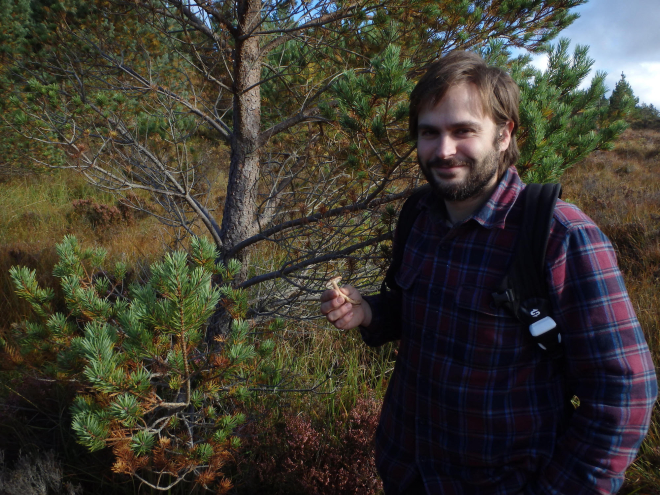 Jacob Whitson collecting mushrooms at Dundreggan