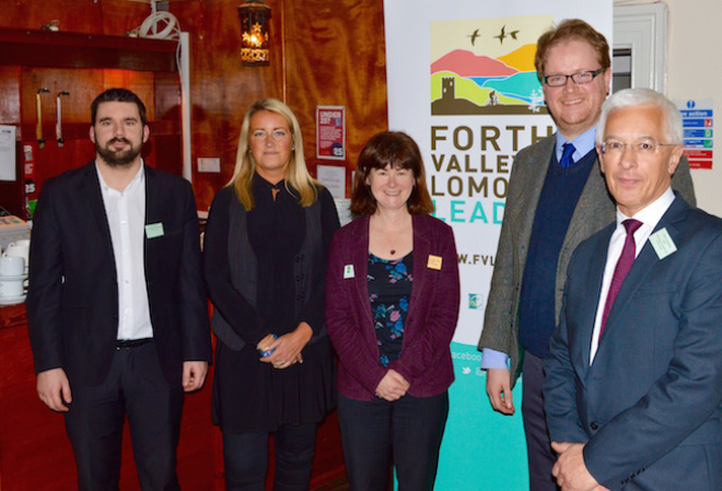 L to R Stuart Oliver + Carol Beattie from Stirling Council, Anne-Michelle Ketteridge LEADER Manager, Neil Bennie Deputy Leader of the Council, and Peter Sunderland LEADER LAG Chair