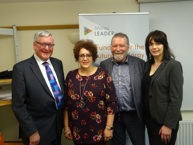 Cabinet Secretary Fergus Ewing with Moray LEADER Team - Davina Maclennan, Norman MacAskill and Michelle Gillibrand