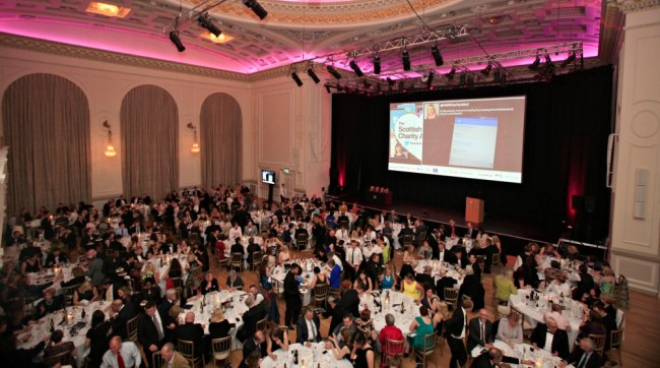 Charity Awards ceremony - birds eye view of tables and stage