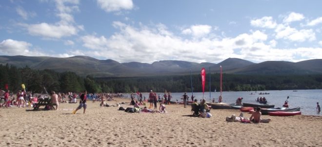 People on Loch Morlich beach