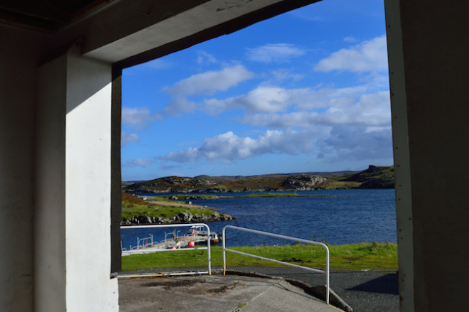 View of loch through window