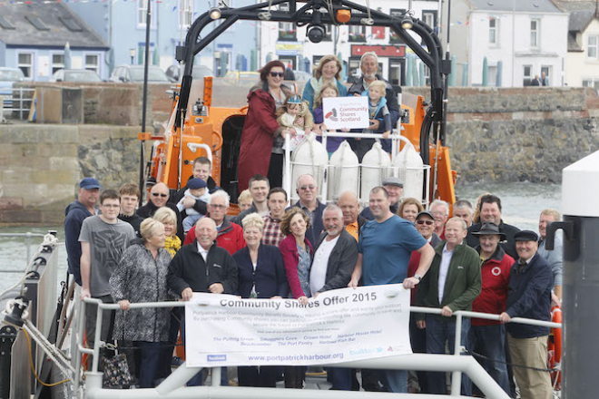 People on lifeboat in Portpatrick Harbour