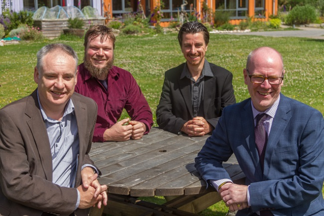 Richard Lochhead MSP, Jason Caddy, Paddy Atkinson, Housing Minister Kevin Stewart 