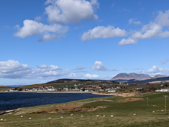 Distant view of a village on Arran