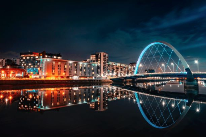 Glasgow city skyline across river