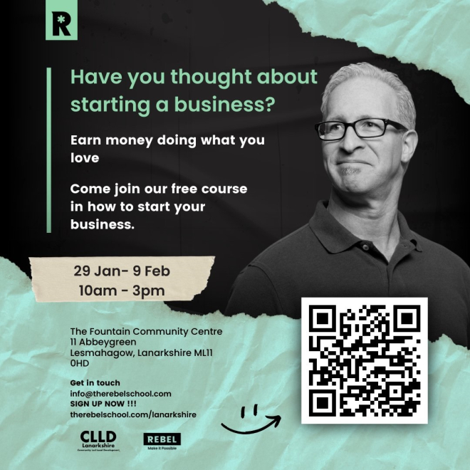 Rebel Business School Lanarkshire event flyer