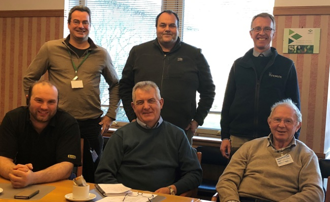 Picture: Front L- R Organic farmers Murray Cooper, Martin Birse and George Philip. Back L-R researcher Robin Walker, agronomist Andy Cheetham, and David McClelland of Norvite