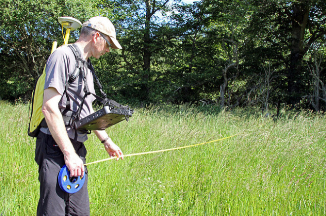 Man measuring field