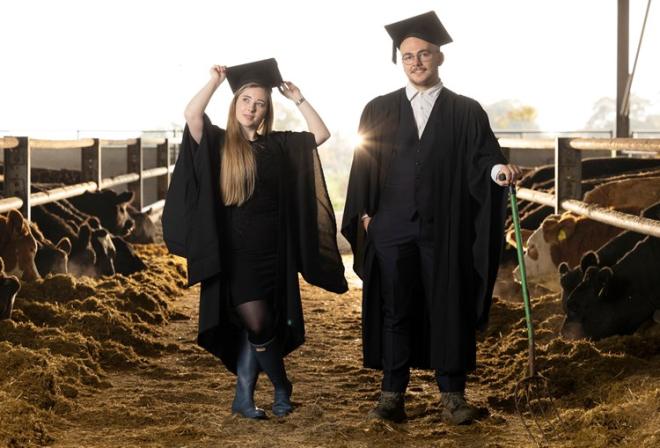 Pictured are Amy McLukie, recent SRUC graduate and now SRUC Laboratory Scientist; and Sean Corbett, Co-President of the SRUC Students' Association