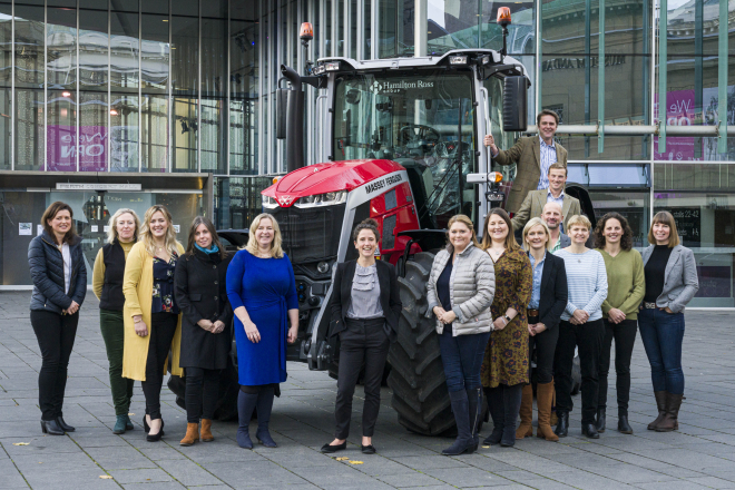 Group of people and tractor outside Perth Concert Hall