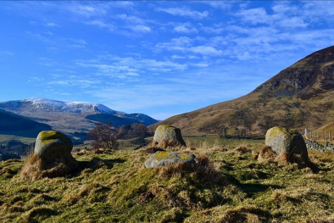 The Bronze Age Stone Circle known as Diarmuid's Tomb, Glenshee, photo Clare Cooper