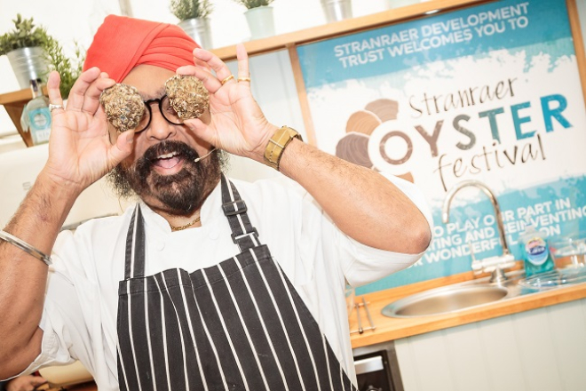 Tony Singh with oysters