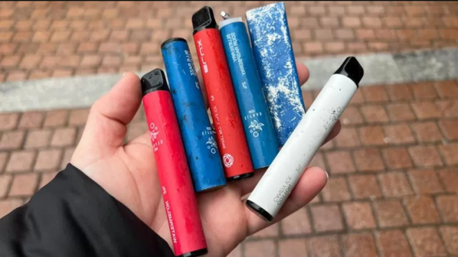 Discarded vapes. Photo credit Laura Young. LessWasteLaura