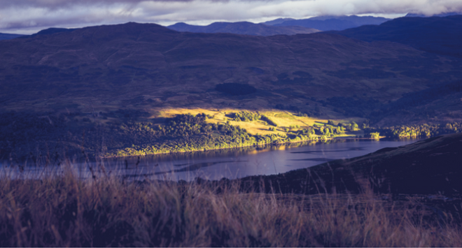 Landscape with hills, forest and loch