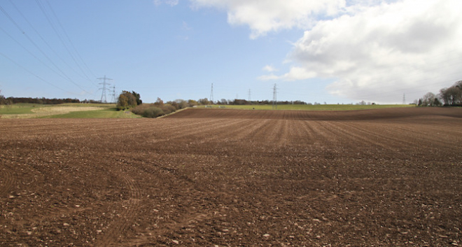 Freshly sown field, Balrobert Farm, near Inverness.