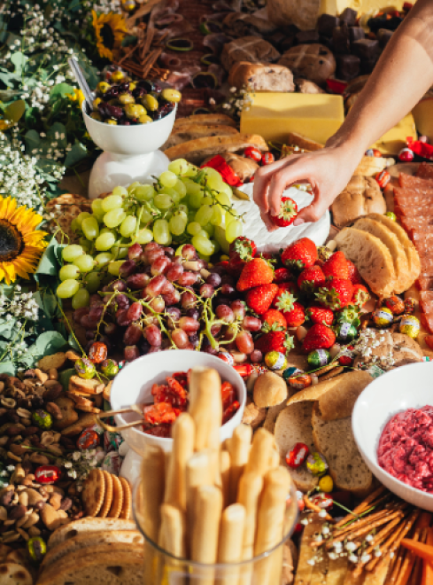 Table platter of fresh fruit and vegetables