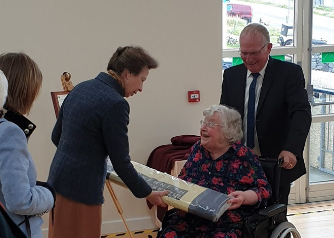 HRH the Princess Royal being gifted Harris Tweed