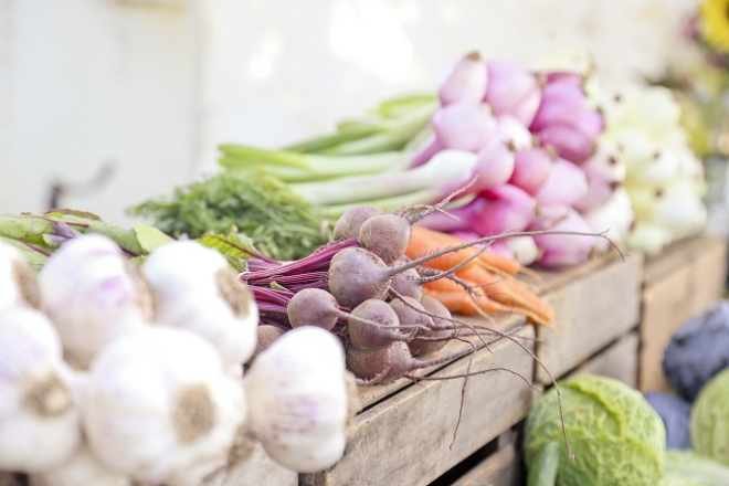 Seasonal Vegetables at a market stall