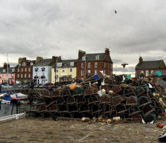 Lobster pots at Arbroath harbour, Scotland