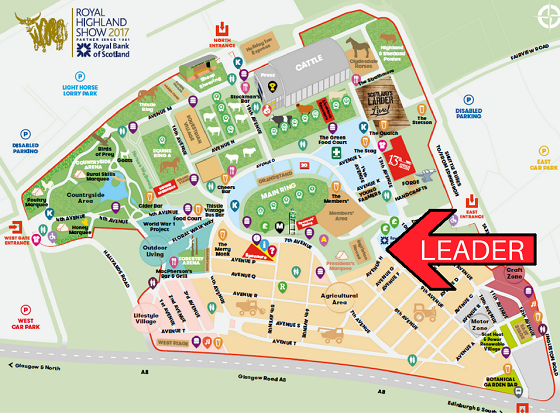 Map of Royal Highland Show ground with arrow pointing to LEADER event